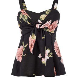 Floral Printed Ruffle Hem Tie Front Tank Tops